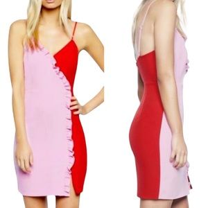 COPY - BARDOT | Revolve Colorblock Red Pink Mini Dress with Ruffle Accent and S…